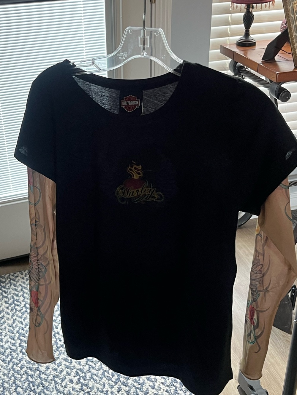 Harley-Davidson Black Short-Sleeve Tee with Sheer Sleeve Illusion